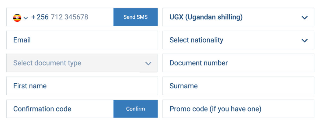 1xbet uganda registration form